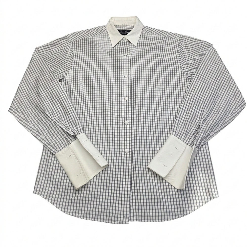 Alain Figaret Paris Men's Dress Shirt 40 15.75 Gray Check French Cuff France‎ L